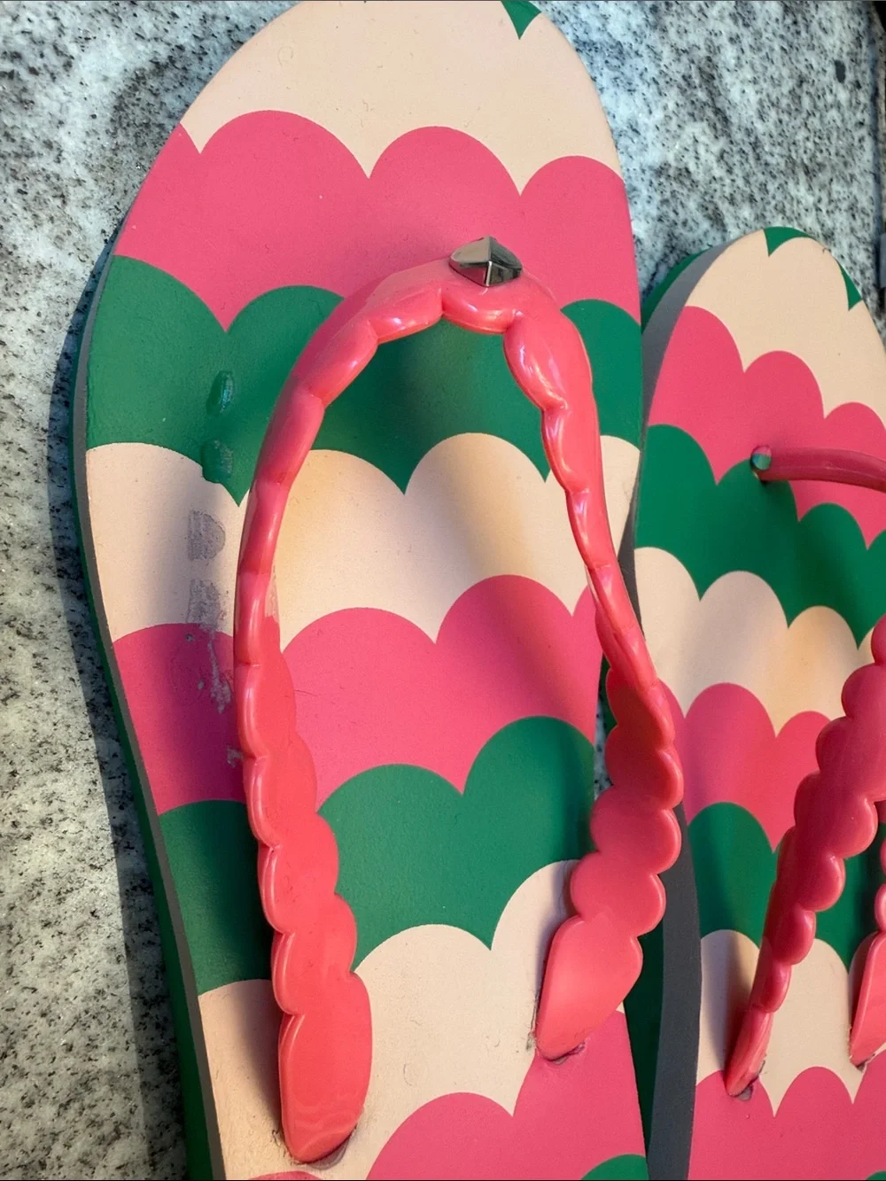 kate spade Pink, Coral & Green Scallop Strap Flip Flops